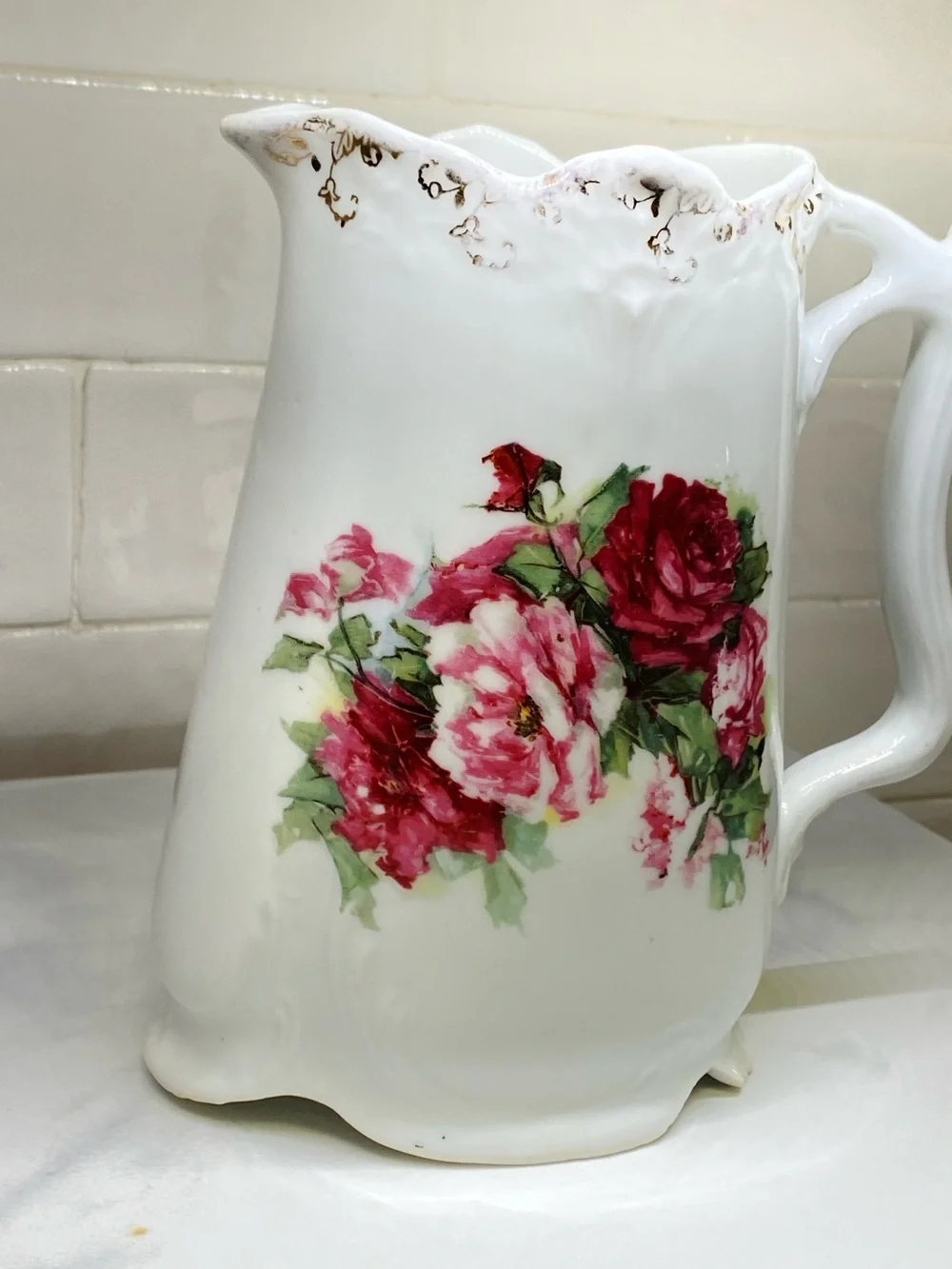 Vintage Old Foley Staffordshire Harmony Rose Porcelain Pitcher Gilt Floral Jugvi